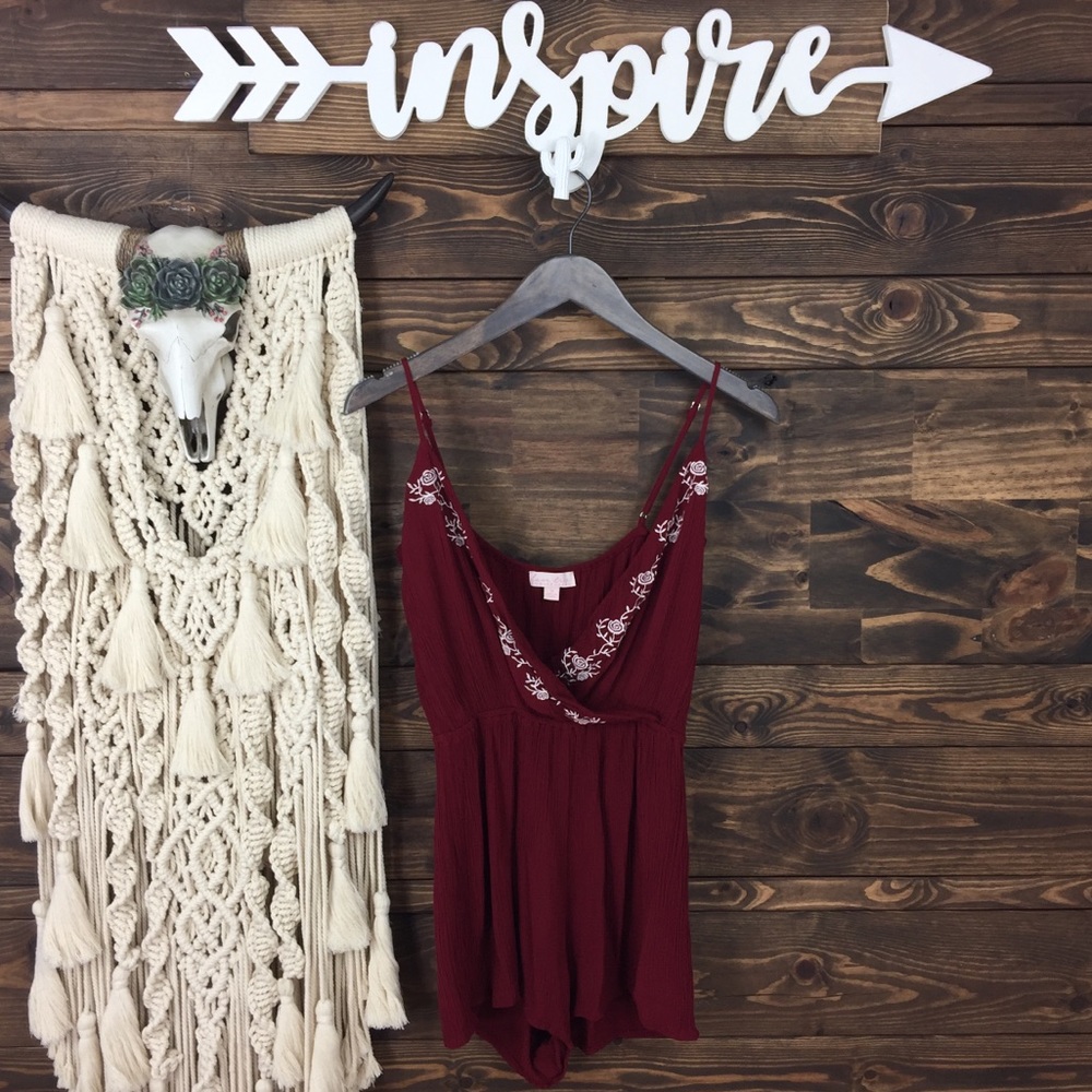 Love Tree | Boho Embroidered Plunge Wrap Romper